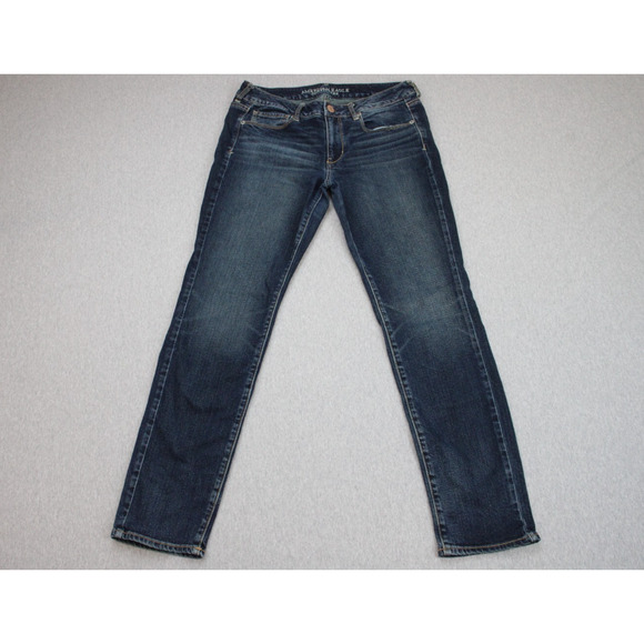 American Eagle Jeans Womens 12 Blue Denim Skinny Stretch Mid Rise Dark Wash Zip - Picture 1 of 10